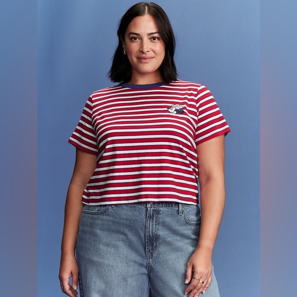 Old Navy Red & White Striped Minnie Mouse Crop Tee – Size 4X - Picture 3 of 10